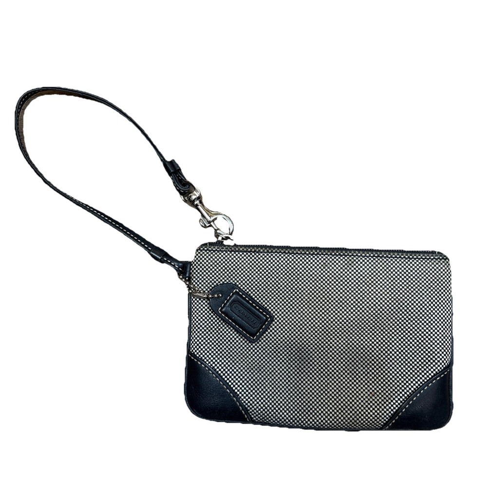 Vintage Coach Small Wristlet Black Checkered Fabric and Leather - Picture 1 of 9